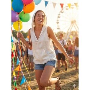 Acrobat White Sleeveless Hoodie Vest - 100% silk  Size M